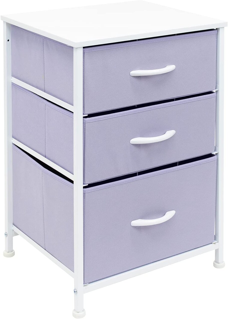 Sorbus Nightstand with 3 Drawers - Furniture Storage for Bedroom, Closet, Office Organization - Steel Frame, Wood Top, Pastel Fabric Bin